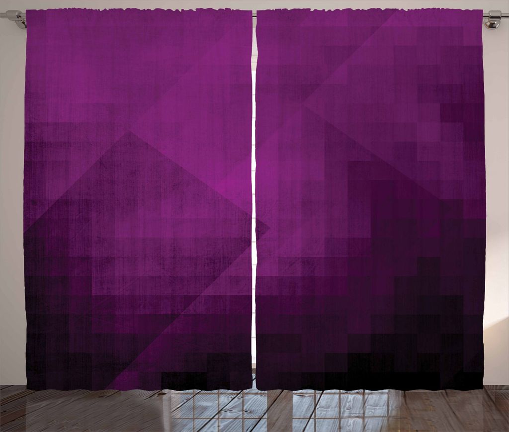 ABAKUHAUS Aubergine Rustikaler Gardine, Quadrate Moderne Kunst, Schlafzimmer Kräuselband Vorhang mit Schlaufen und Haken, 280 x 225 cm, Lila