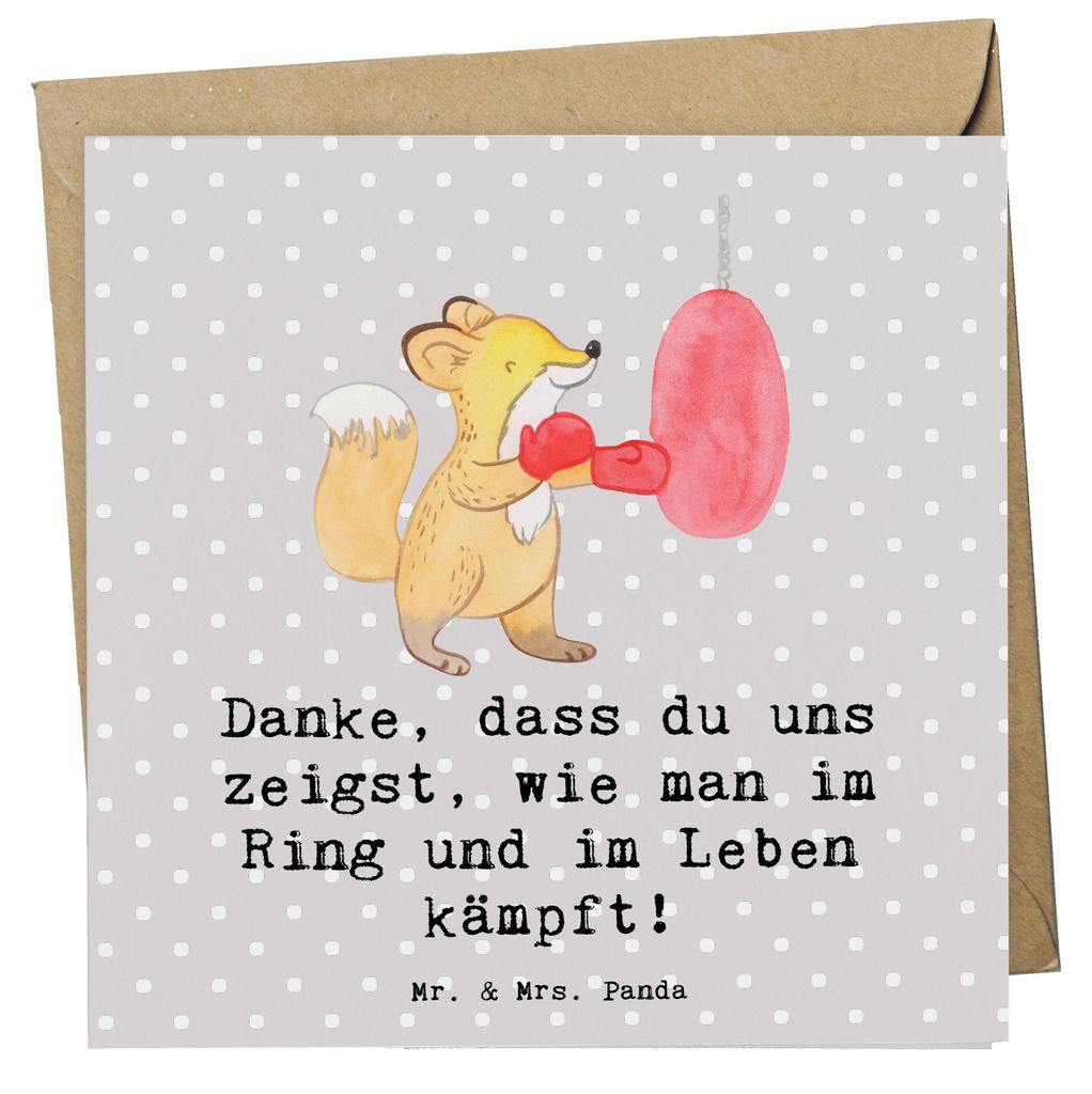 Mr. & Mrs. Panda Grußkarte Boxen Trainerin - Grau Pastell - Geschenk, Klappkarte, inspirierende Frau, für Frauen, anlasskarte, Danksagung, doppel...