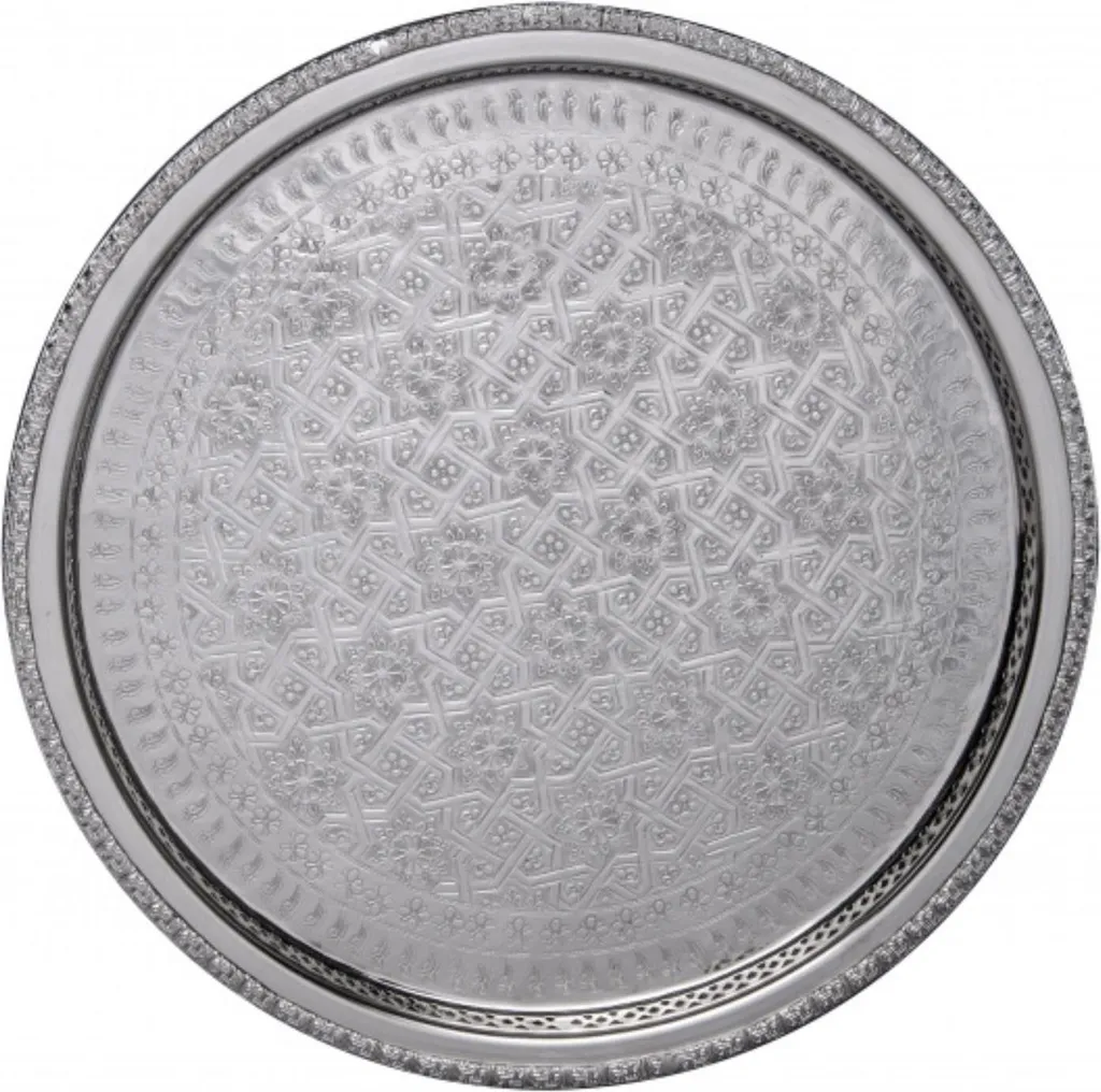 Vassoio Marocchino Nadia 42cm Argento Martellato - Artigianato