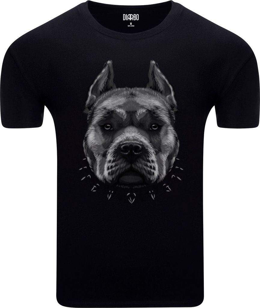 Diarbo Herren T-Shirt mit Tierliebhaber Druck Pitbull Kopf Schwarz Gr.XL