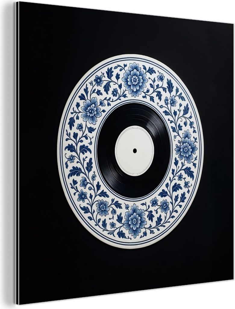 MuchoWow Wanddekoration Metall Metallbild Wandkunst 20x20 cm Vinyl - LP - Delfter Blau - Musik MuchoWow Aluminium Gemälde - Alu Dibond Bilder