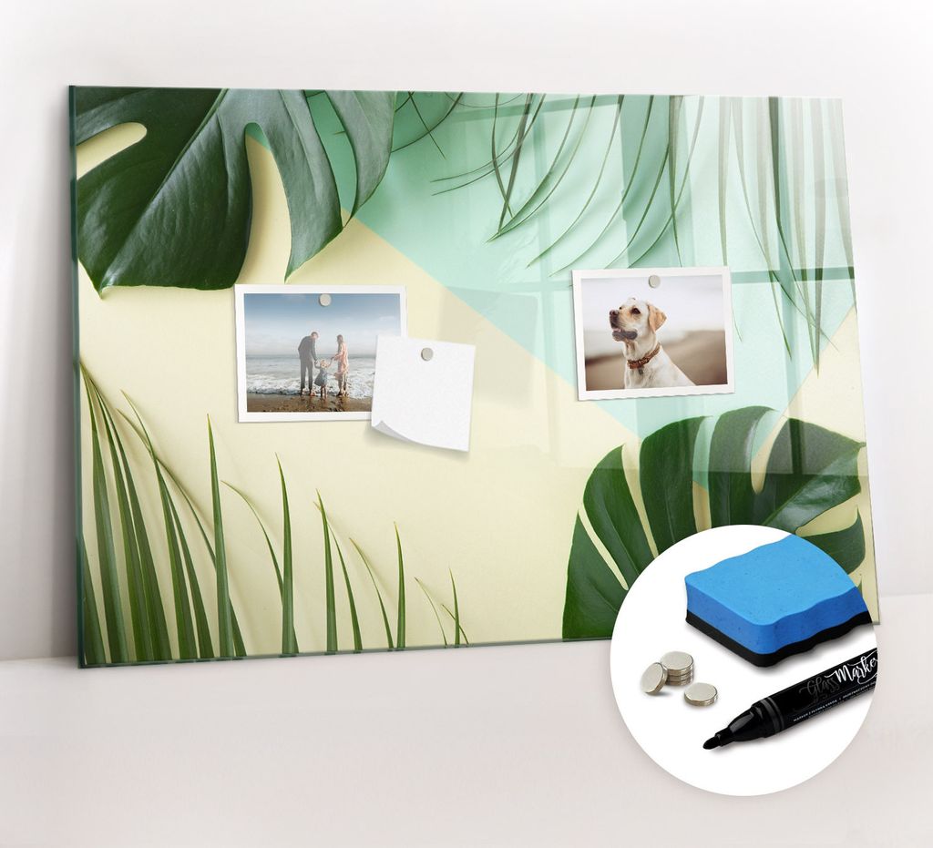 Magnetpinnwand Memoboard - Zubehörsatz - Schwarzer Marker + Schwamm + Magnete - 60 x 40 cm - Monstera geht