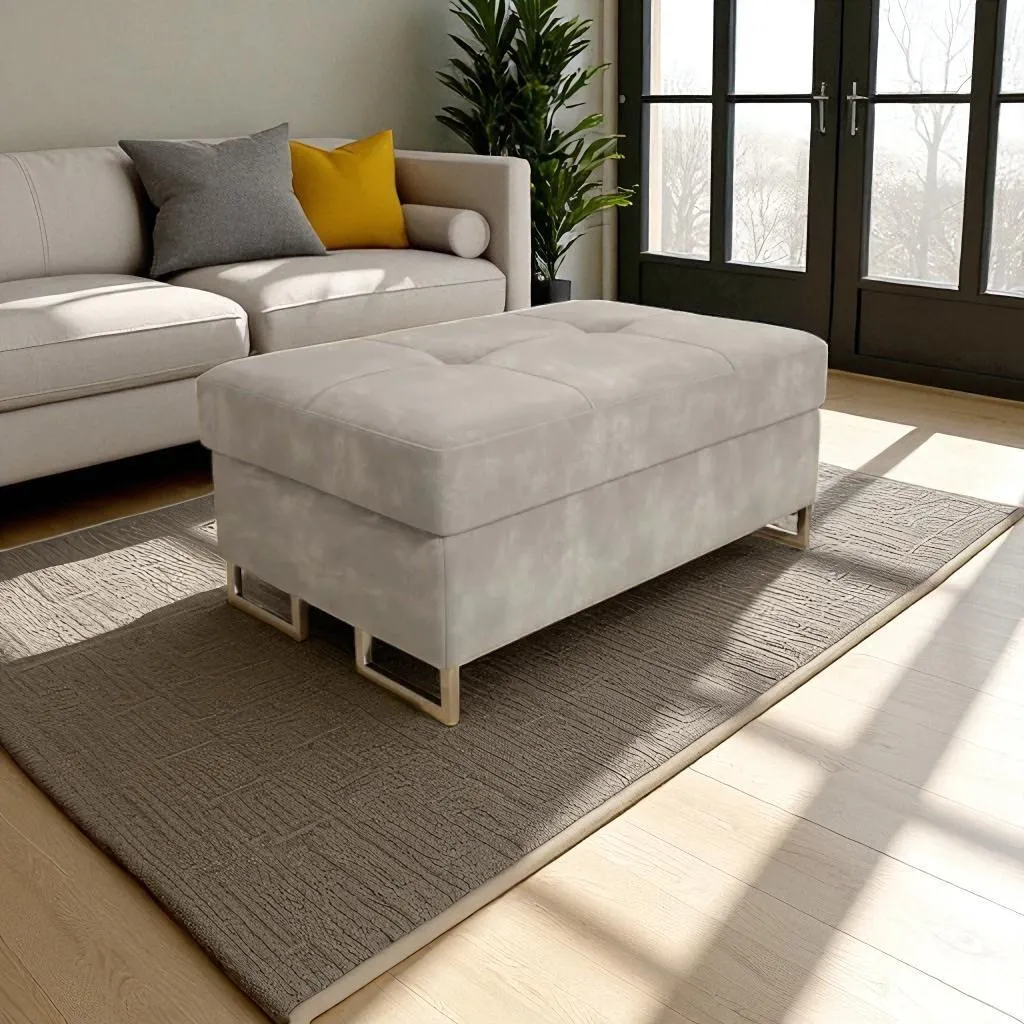 Pouf Vemo Box avec rangement intégré - Coffre élégant en tissu gris