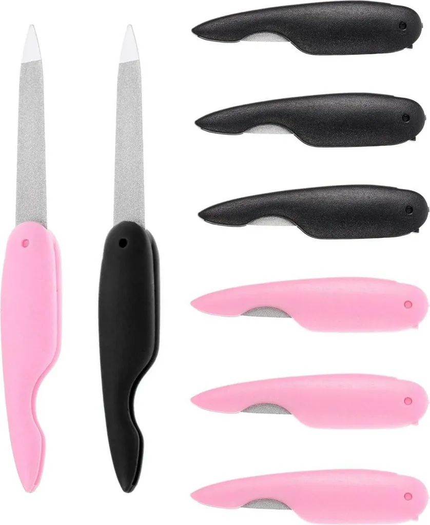 Set 6 Lime Unghie Metallo Pieghevoli Rosa e Nere | Manicure Professionale