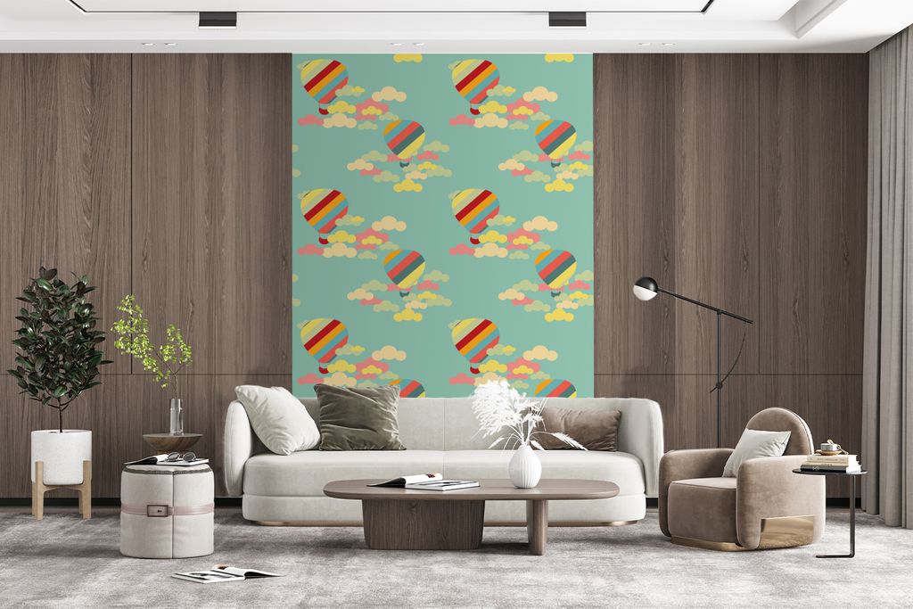 MuchoWow Fototapete für Wohnzimmer oder Schlafzimmer Wandtapete Vinyl Motivtapete Heißluftballon - Schnittmuster - Baby - 160x240 cm - Vinyltapete