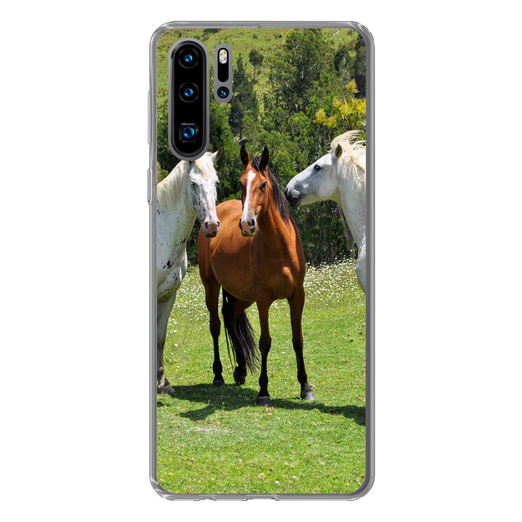 MuchoWow Handyhülle Schutzhülle Hülle für Huawei P30 Pro Pferde - Baum - Schatten Silikon Softcase Handy Hülle - Schutzdeckel