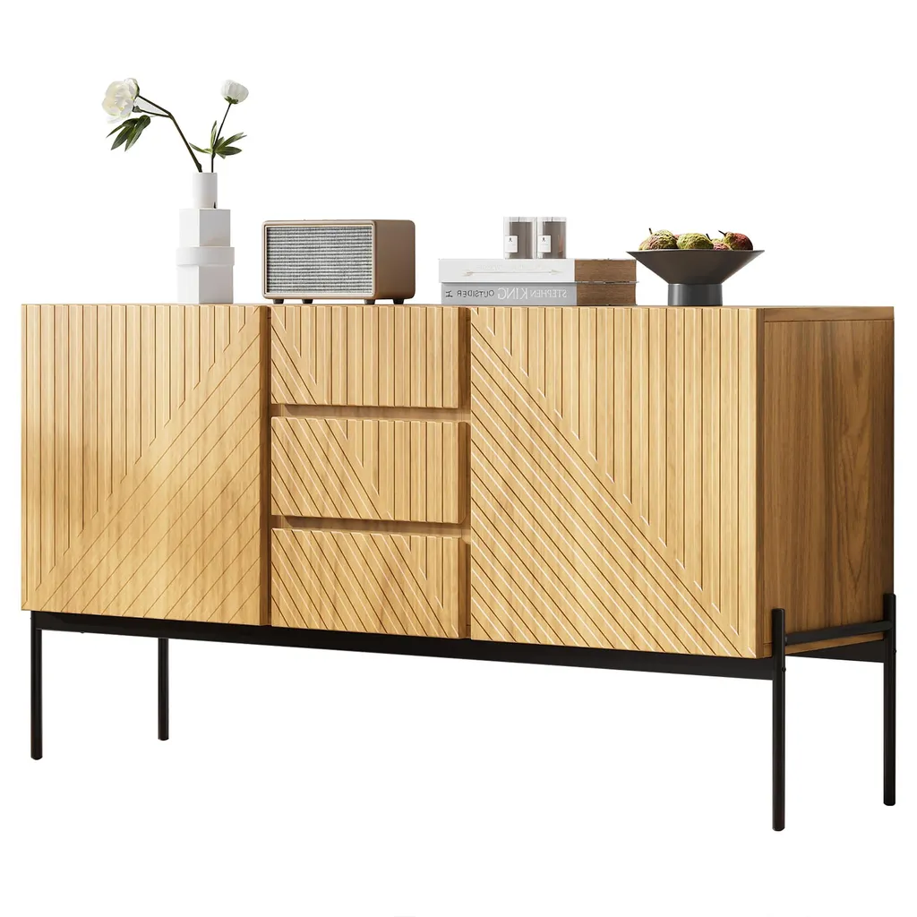Sideboard 3 Tiroirs 2 Portes Sans Poignées, Rangement Discret et Chic - 5