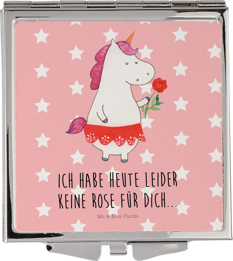 Mr. & Mrs. Panda Klappbarer Spiegel Einhorn Dame - Rot Pastell - Geschenk, Für Unterwegs, Unicorn, Frauen, Kosmetikspiegel, Taschenspiegel, Frau, ...