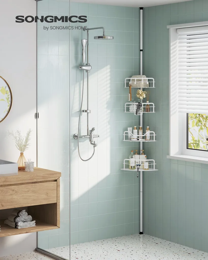 Serviteur de Douche d'Angle Blanc Réglable en Hauteur de 80 à 323 cm
