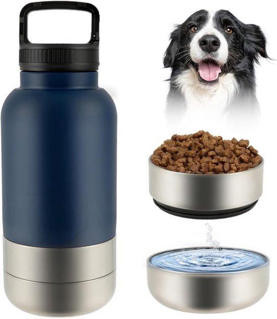 3-in-1 Hundewasserflasche: isolierte Reise-Wasserflasche aus Edelstahl mit zwei abnehmbaren Trinkbechern und einem Trinkbecher von 950 ml, geeignet...