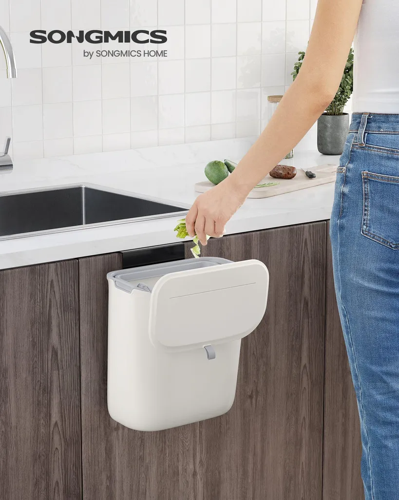 Bac à compost 9 L blanc anti-odeur - Design moderne et format compact