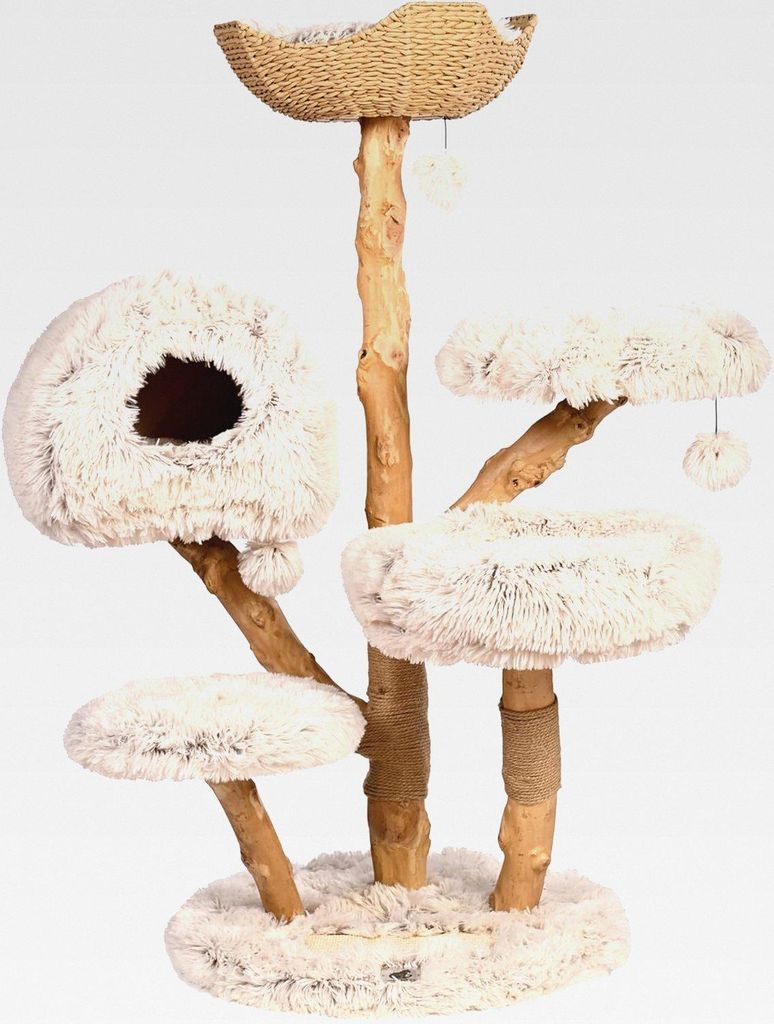 Kratzbaum „Cozy Chalêt“ – 128 cm Design-Katzenbaum aus Echtholz, handgefertigter Kletterbaum mit Sisal, Stabiler Premium-Kratzbaum, Unikat f...