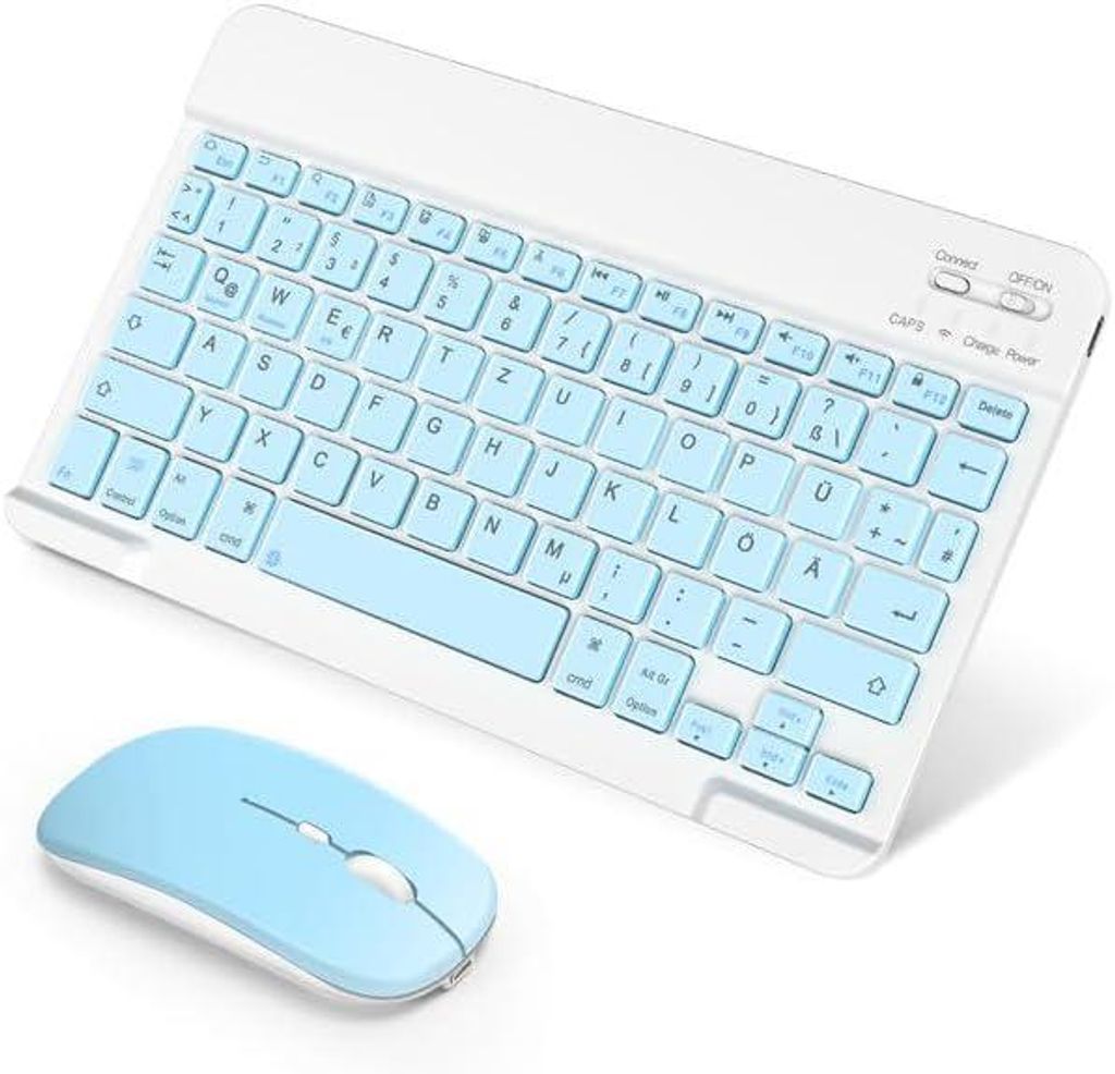 SOPPY Bluetooth Tastatur & Maus Set - Tragbare, Wiederaufladbare Mini-Tastatur - Kabellos, Kompatibel Mit Pad/Sam-Sung/IOS/Android/Windows - Deutsc...