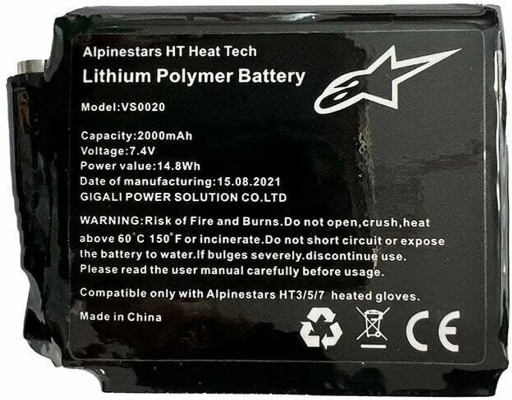 Batterie Alpinestars HT Heat Tech pour gants chauffants moto Noir