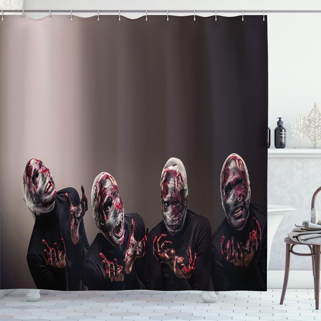 ABAKUHAUS Magier Duschvorhang, Blutige Gesichter mit Bandage des schreienden Zombie-Blick-beängstigenden gespenstischen dunklen Kunst-Musters, 175...