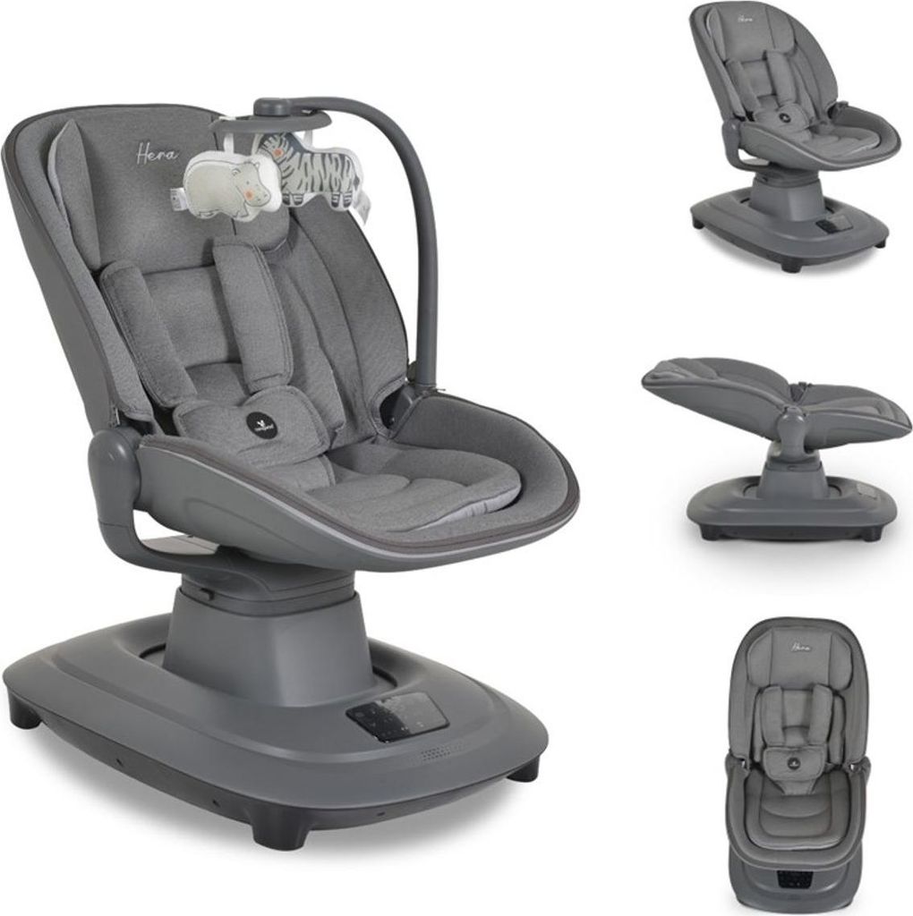 Cangaroo Babywippe Hera elektrisch, Musik, Moskitonetz, 360-Grad-Drehung, Timer dunkelgrau
