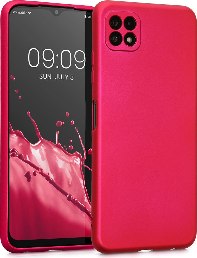 kwmobile Case kompatibel mit Samsung Galaxy A22 5G Hülle - Schutzhülle aus Silikon metallisch schimmernd - Handyhülle Metallic Pink