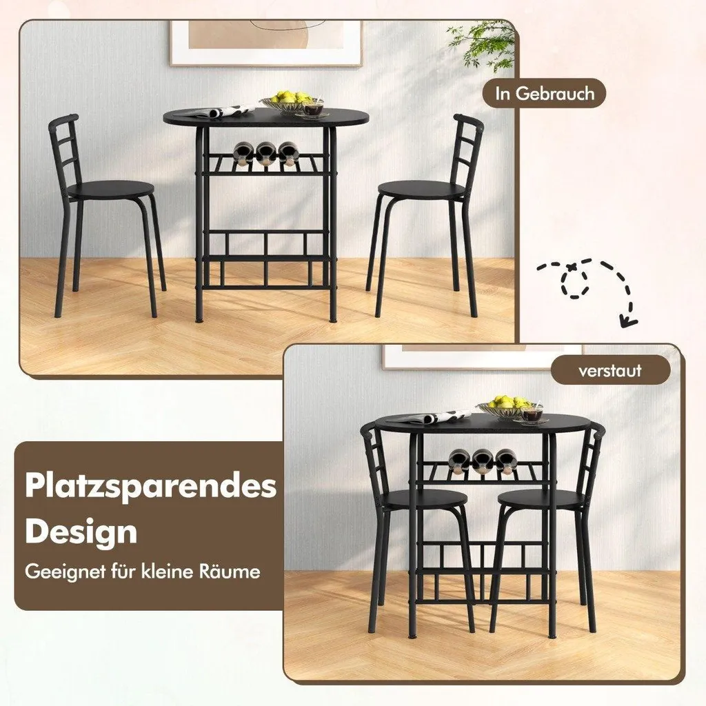 Table à manger avec 2 chaises pour studio et petite cuisine, design noir
