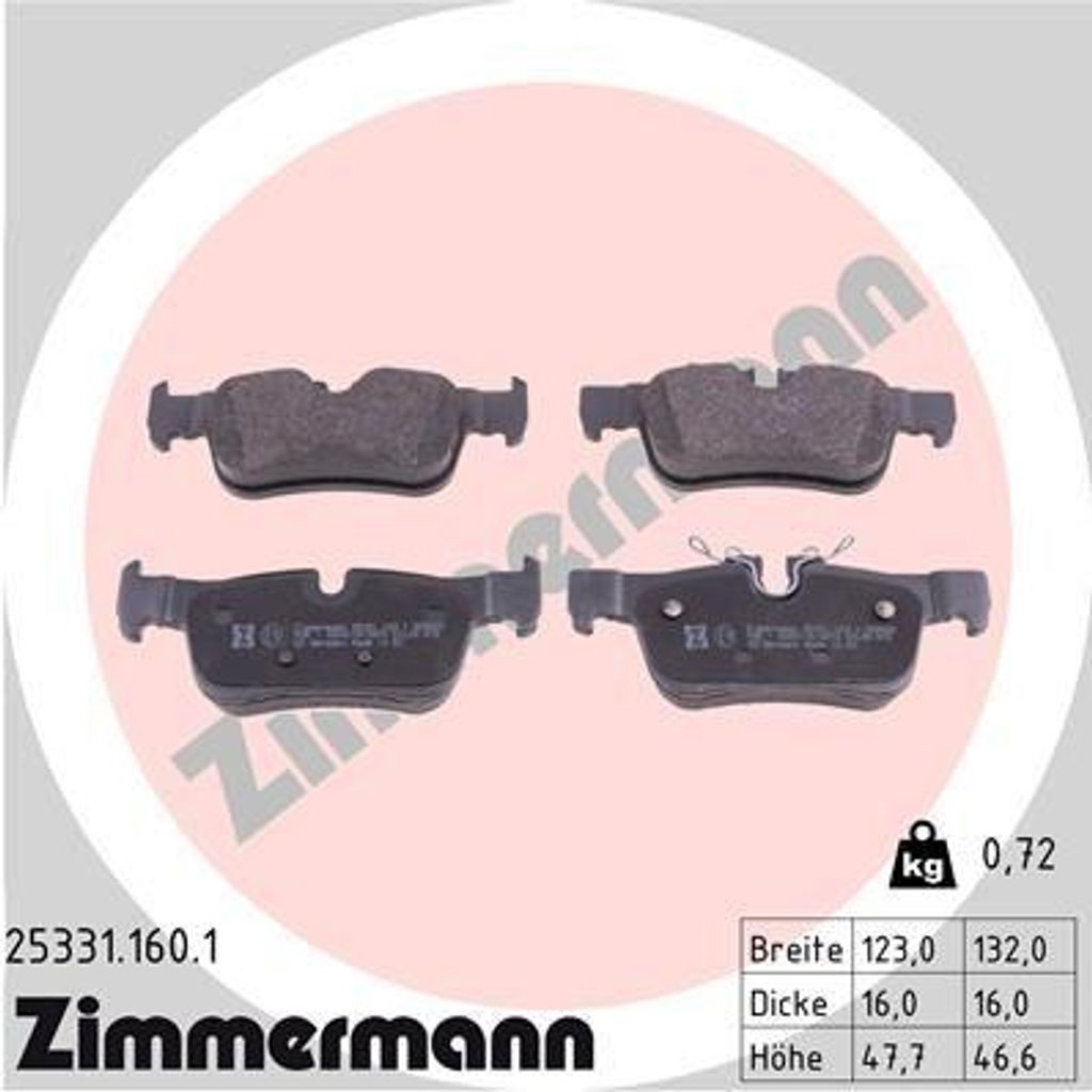 ZIMMERMANN 25331.160.1 Bremsbelagsatz, Scheibenbremse OE 34206885547 kompatibel mit Countryman, Clubman, X2, X1, I3, 2er F46, 2er F45, 1er F40