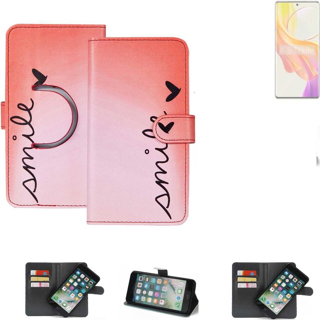 K-S-Trade Schutzhülle Handyhülle kompatibel mit Vivo V29 Lite 5G Hülle cover bookstyle Etui “smile“ rot Standfunktion Kameraschutz (1Stk)