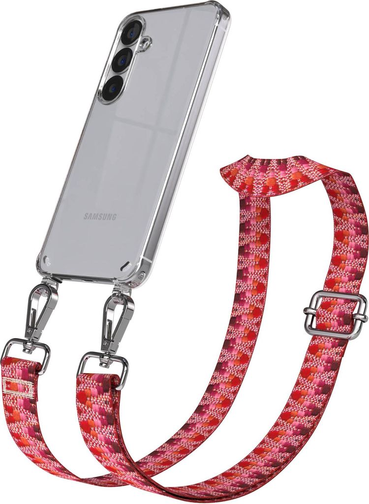 EAZY CASE Handykette - Verstellbarer Trageriemen kompatibel mit Samsung Galaxy S25, Handykordel mit transparenter Silikon-Hülle, Karabiner Silber,...