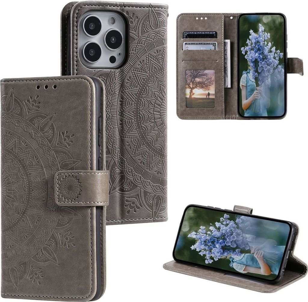 König Design Hülle kompatibel mit Apple iPhone 15 Pro Max Kunstleder Handyhülle - Handy Case Grau