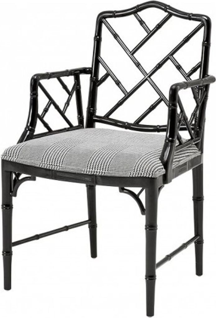 Casa Padrino Luxus Mahagoni Esszimmer Stuhl mit Armlehne Schwarz - Limited Edition