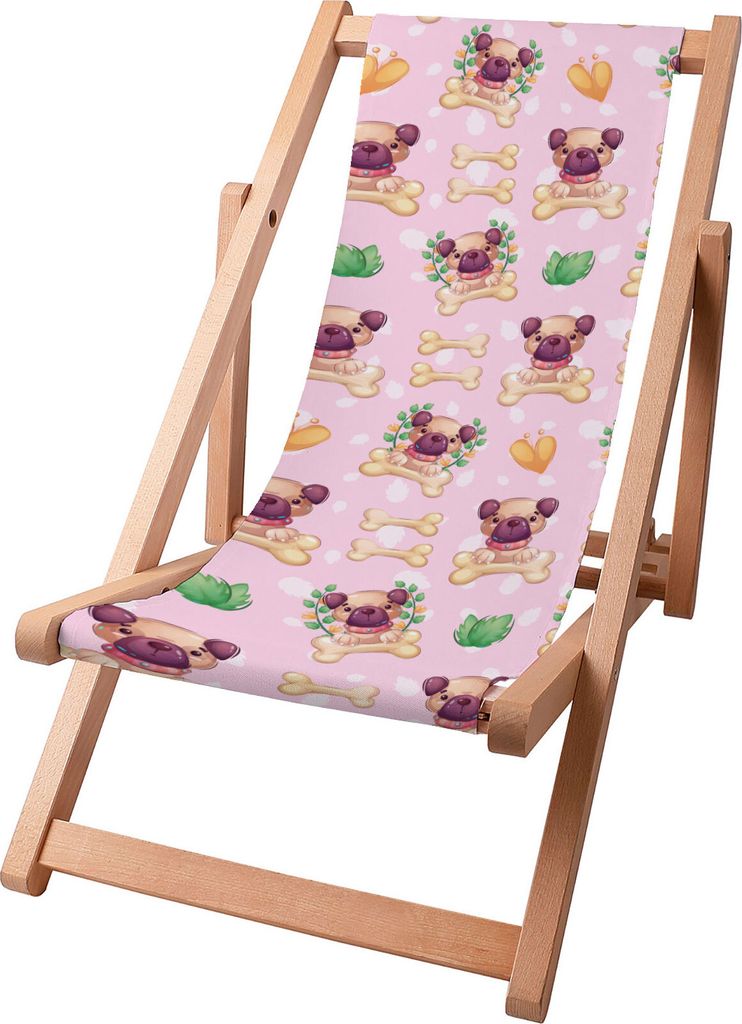 Dreamroots Kinder Liegestuhl klappbar Holz bis zu 130 kg, Sonnenliege klappbar mit 3-stufiger Neigungsregulierung der Rückenlehne, Happy Small Dogs