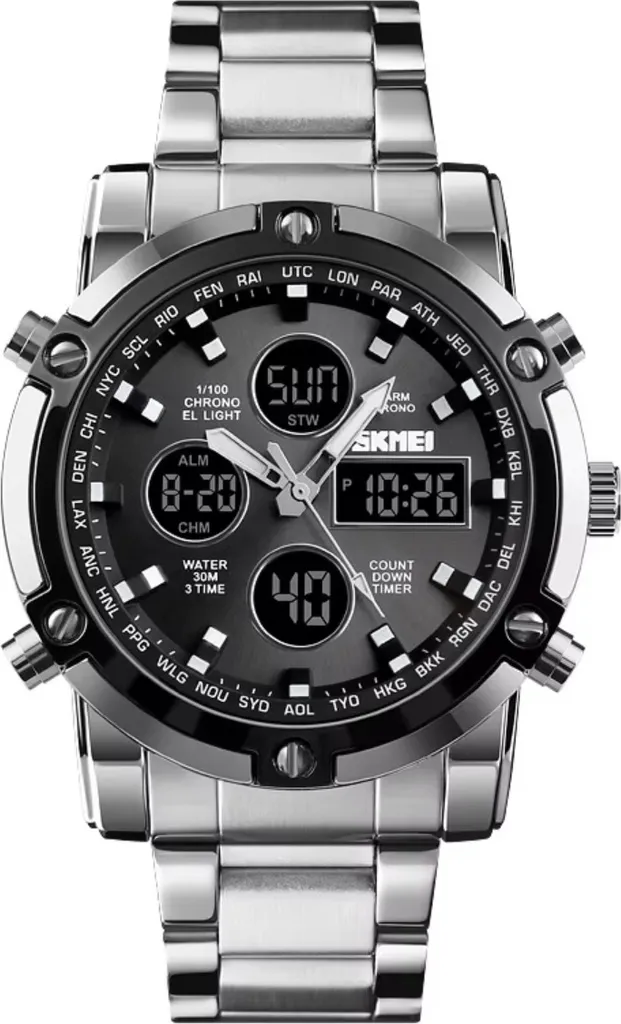 Orologio SKMEI Steel Argento/Nero - Design Robusto e Funzionalità Avanzate KP35260