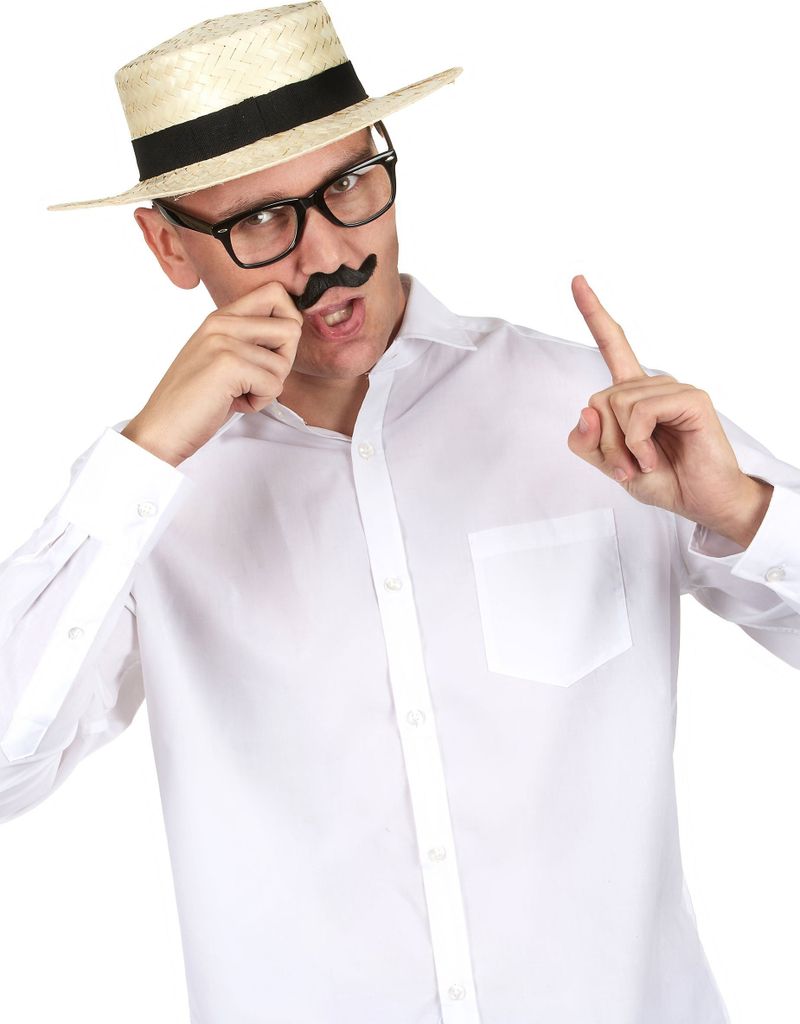 Cappello di paglia accessorio per costume crema-nero - Immagine del prodotto 