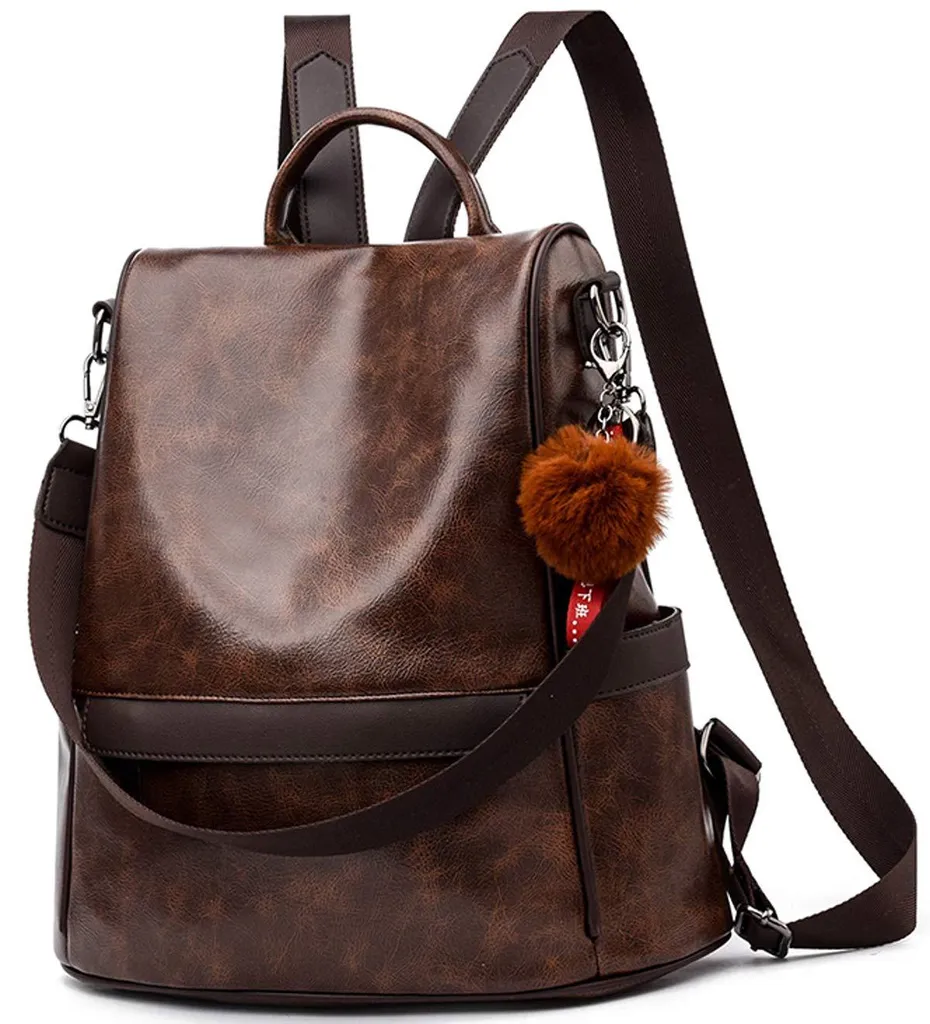Sac convertible femme 3-en-1 couleur café : Dos, Main et Bandoulière