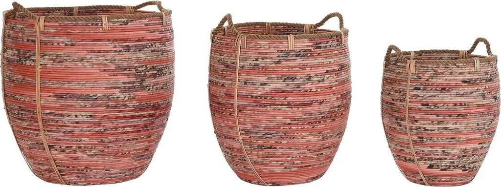 Paniers de Rangement en Fibre Naturelle Style Boho Peach - Set de 3