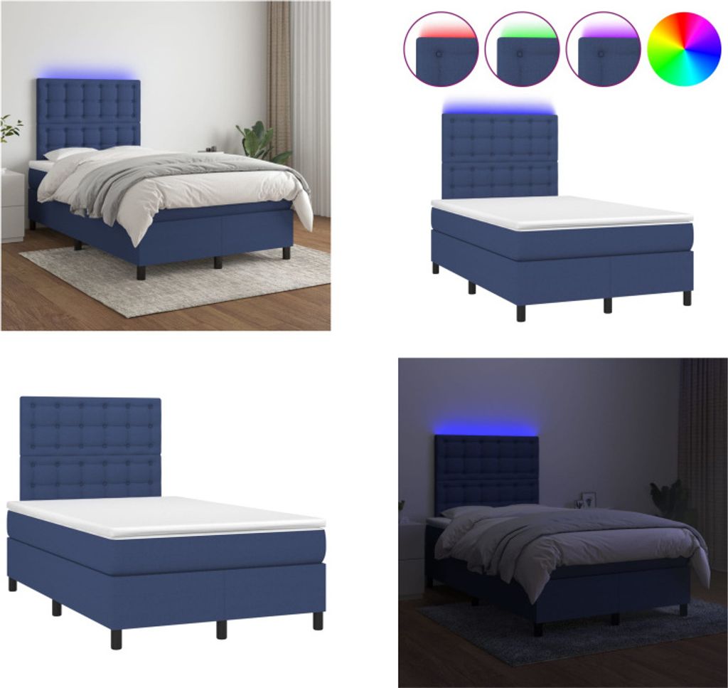 vidaXL Boxspringbett mit Matratze & LED Blau 120x200 cm Stoff - Boxspringbett - Boxspringbetten - Bett - Schlafzimmermöbel
