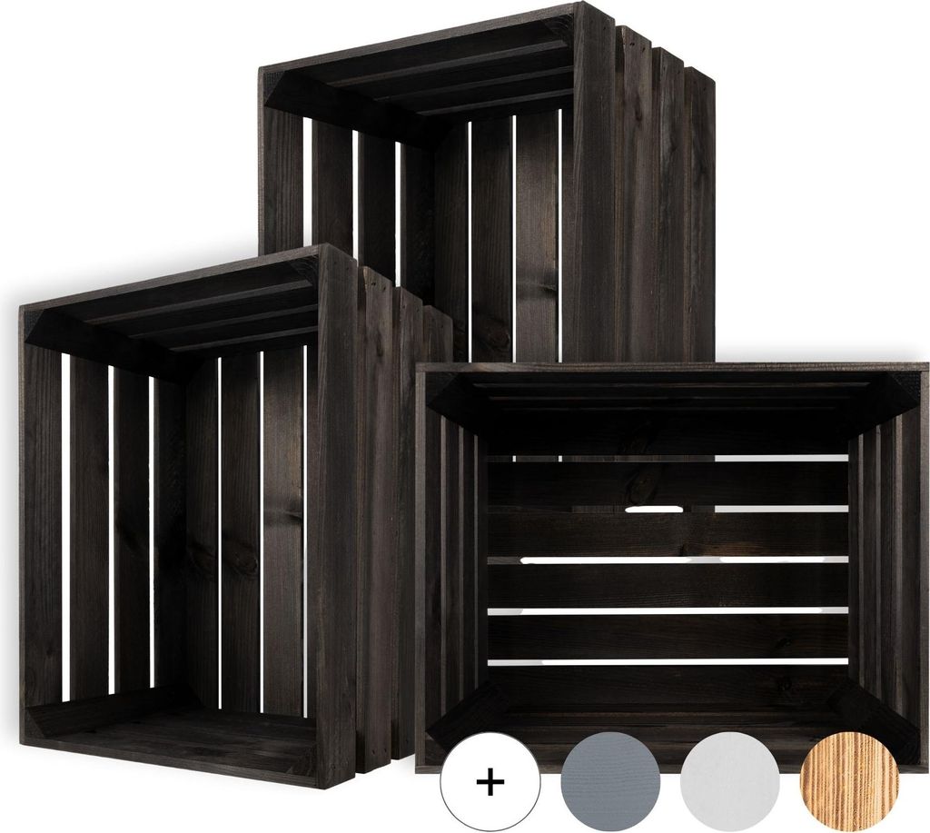 Creative Deco  Lot de 3 Caisse en Bois Noir 50 x 40 x 30cm Image du produit 