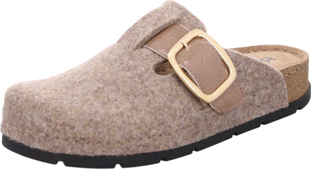 Rohde Damen Pantoffel Hausschuh Filz Clog Schnalle Memoryfußbett D.Soave 6012, Größe:39 EU, Farbe:Beige