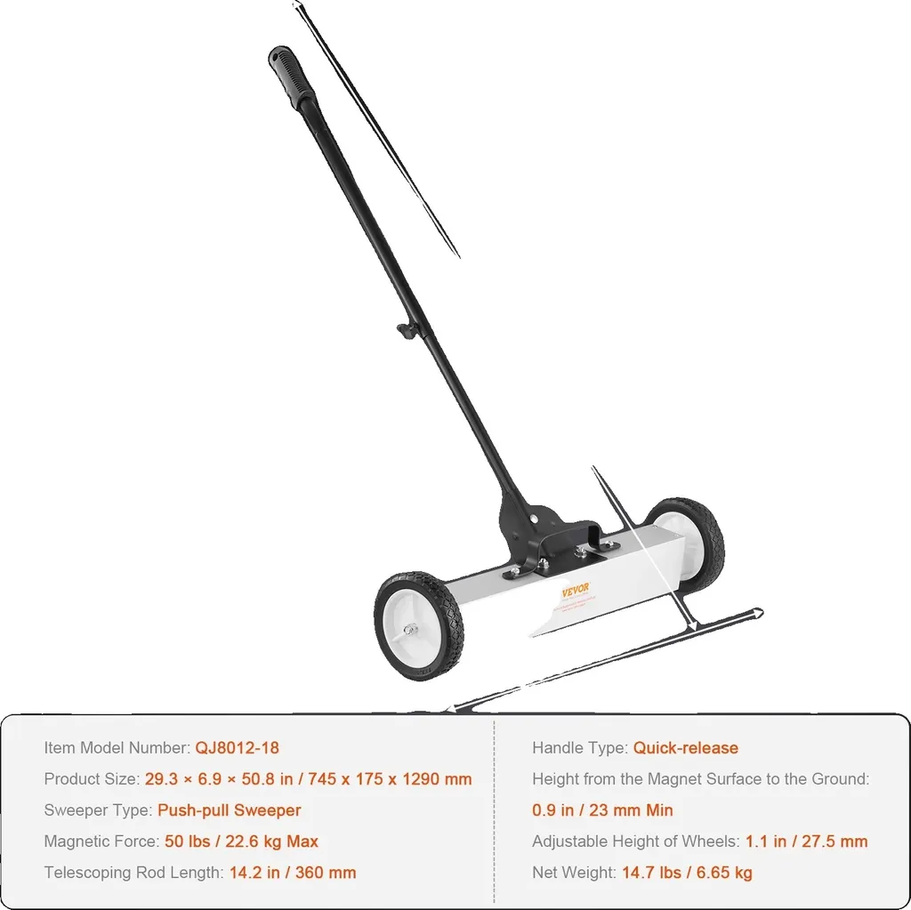 Balai de Chantier Magnétique pour Nettoyage de Garage - Largeur 74 cm