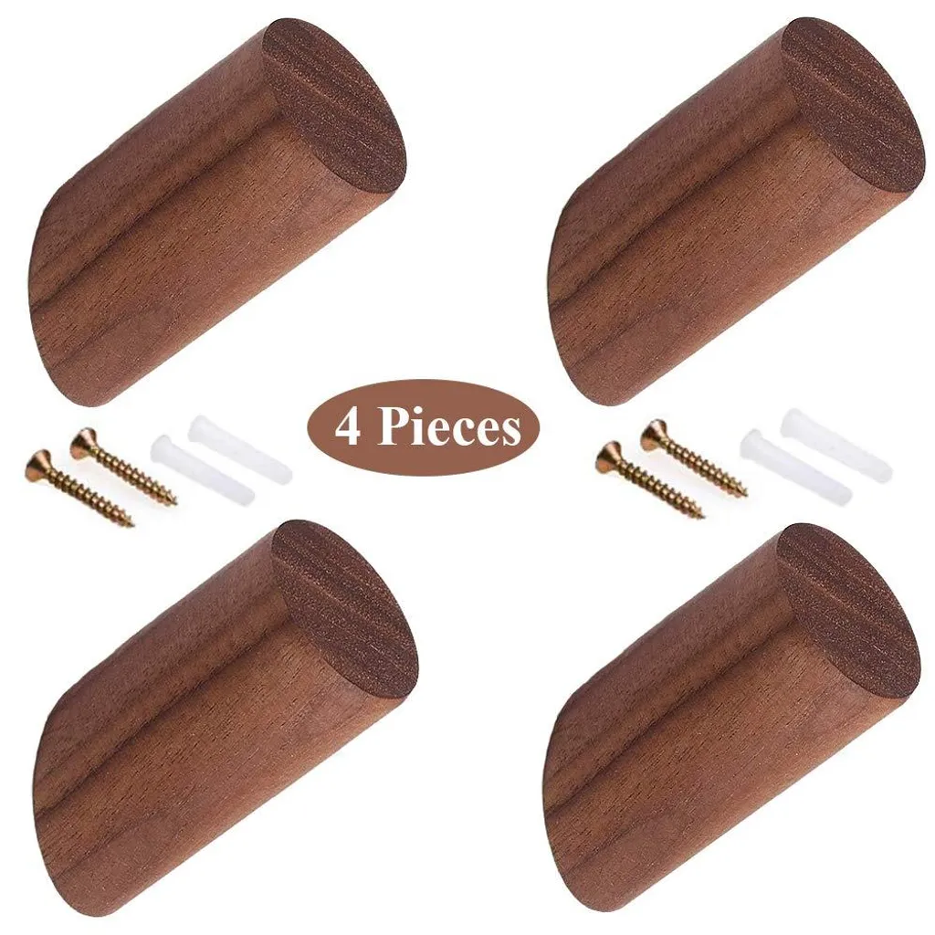 Patères en bois lot de 4 crochets muraux design naturel et noir mat