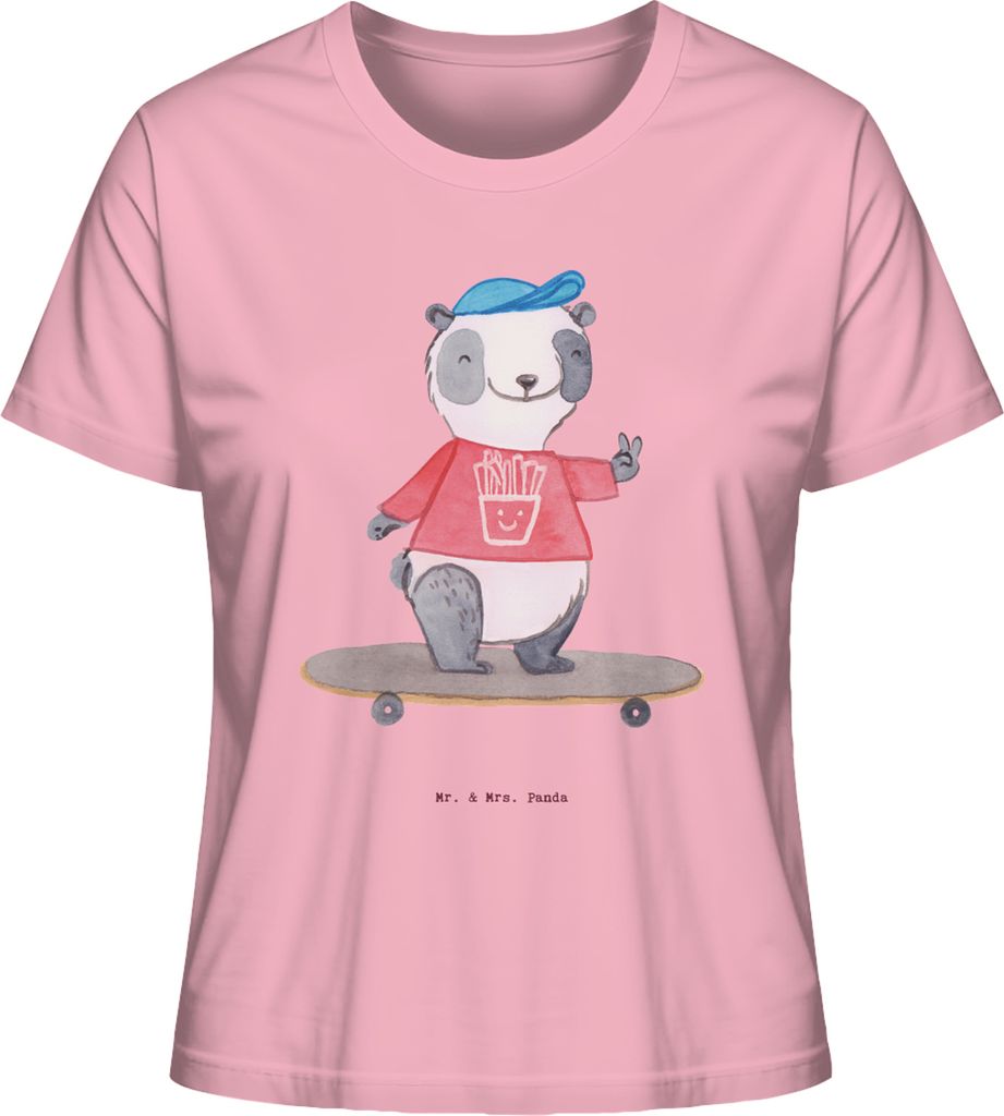 Mr. & Mrs. Panda Damen Oberteil Panda Longboard fahren Größe XL - Baumwolle Pink - Geschenk, Bio T-Shirt, Kurzarmshirt, Basic Shirt, Skaten