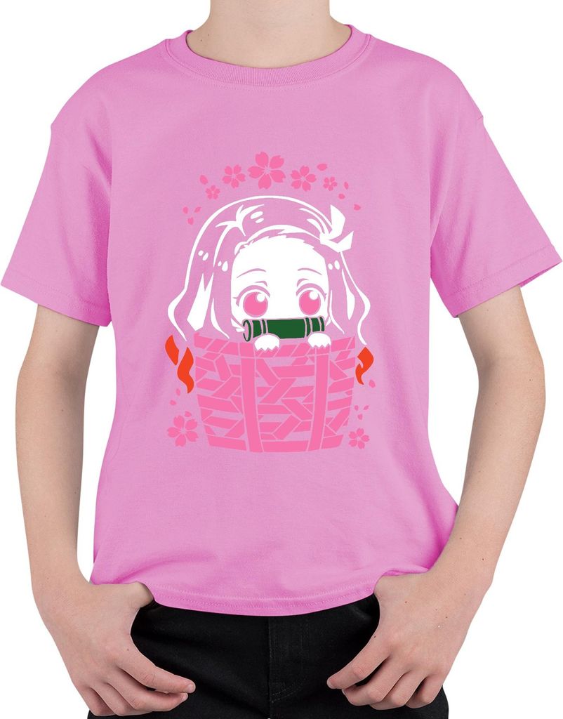 Nezuko Kimetsu No Yaiba Anime Kawaii Bambus Korb Sakura Geschenk Uni Kinder T-Shirt, Pink, 128