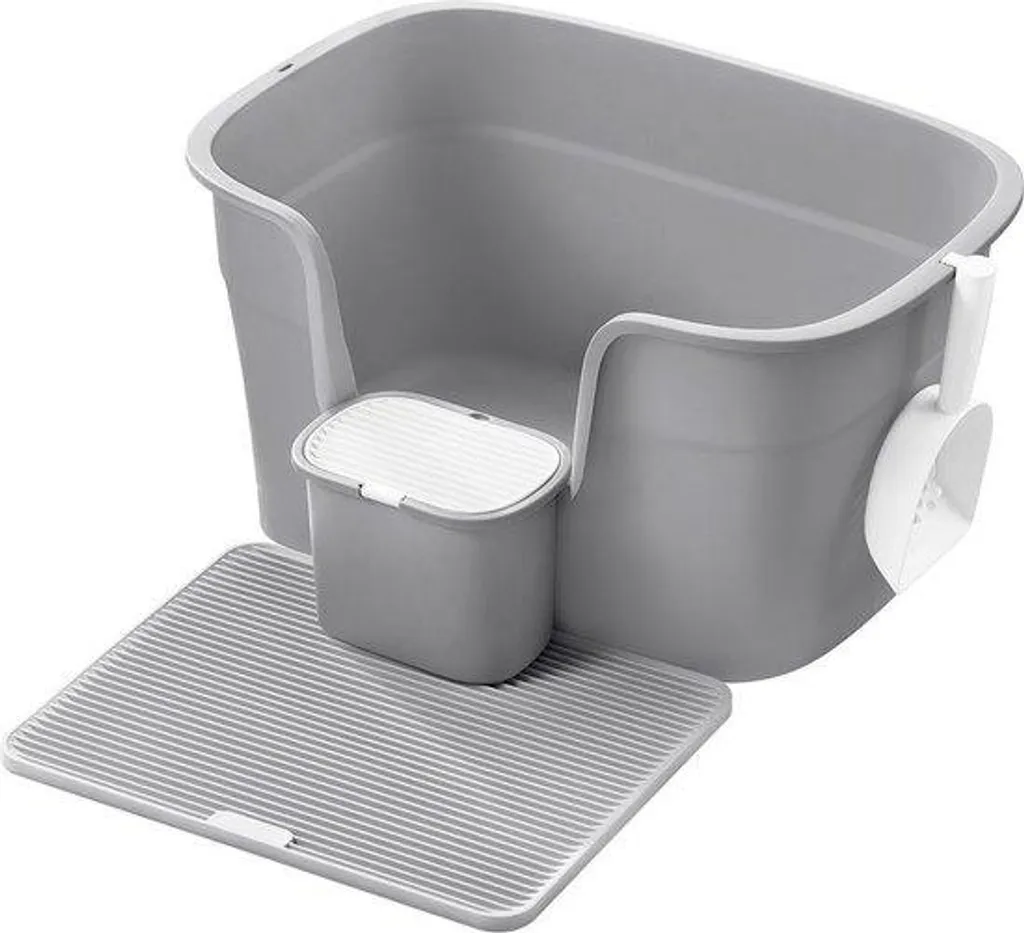 Meuble de rangement litière chat XL gris - Station avec pelle incluse