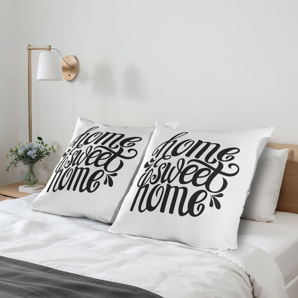ABAKUHAUS Federa per cuscino con proverbio Confezione da 2, citazione calligrafica per feste di inaugurazione della casa e di benvenuto - Design monocromatico, federa per cuscino decorativa stampata, 80x80 cm, bianco nero
