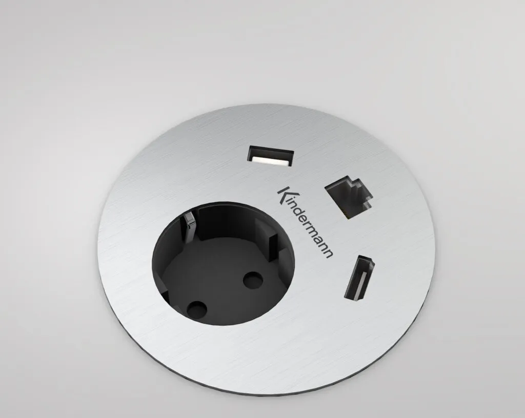 Unité de Branchement Inox Brossé CablePort table2 pour Mobilier Design
