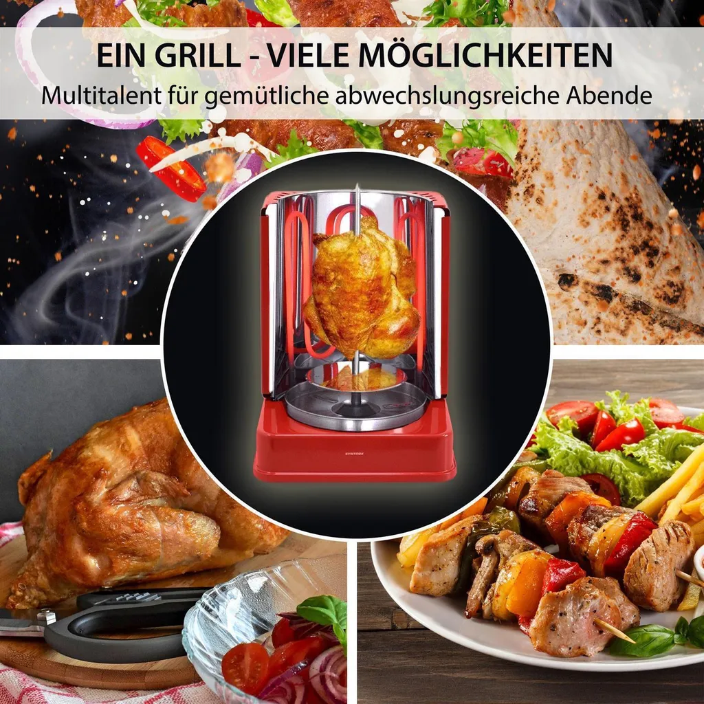 Rôtissoire à kebab Syntrox Germany 1400W rouge avec accessoires inclus - 3