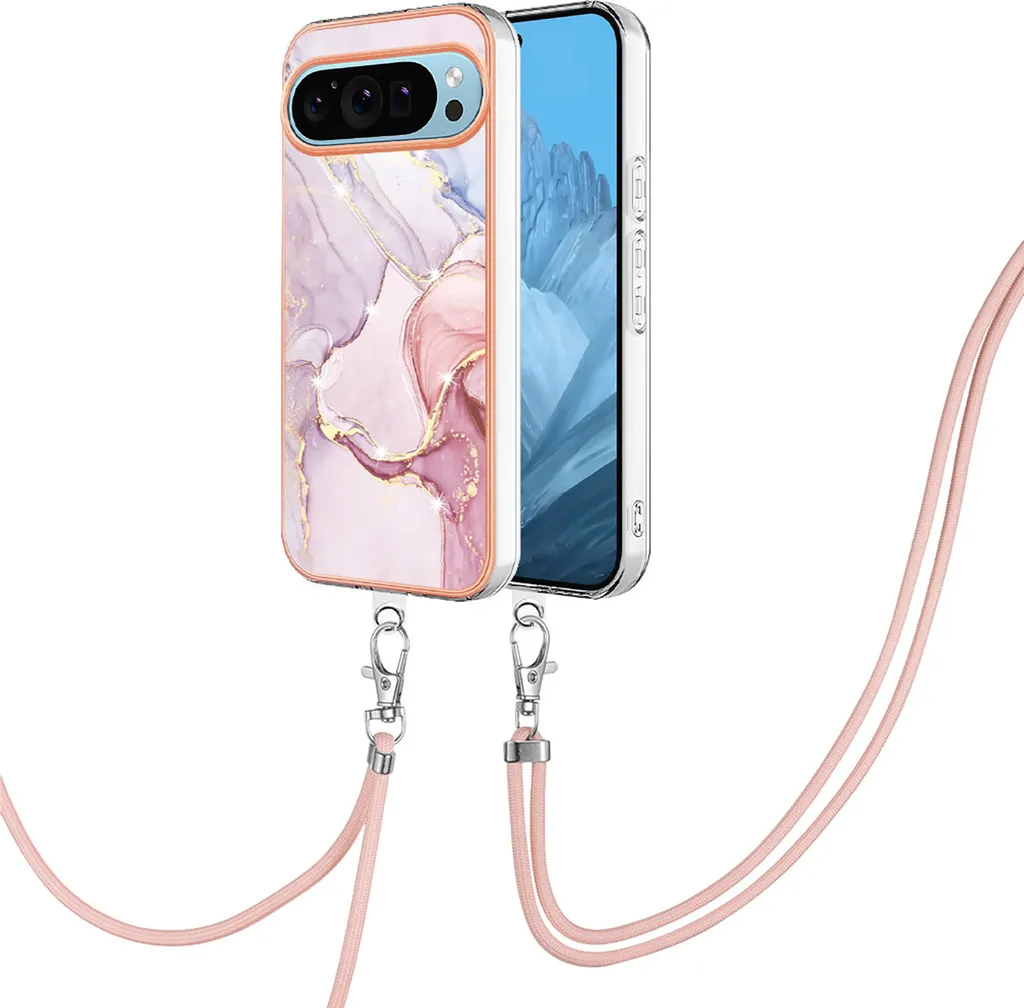 Oelrstfe Cover con Cordino per Google Pixel 8 Pro, Trasparente Silicone Sottile Morbido Custodia con Regolabile Collana Laccio Tracolla, Antigraffio Antiurto Proteggere Case con Corda, Rosa