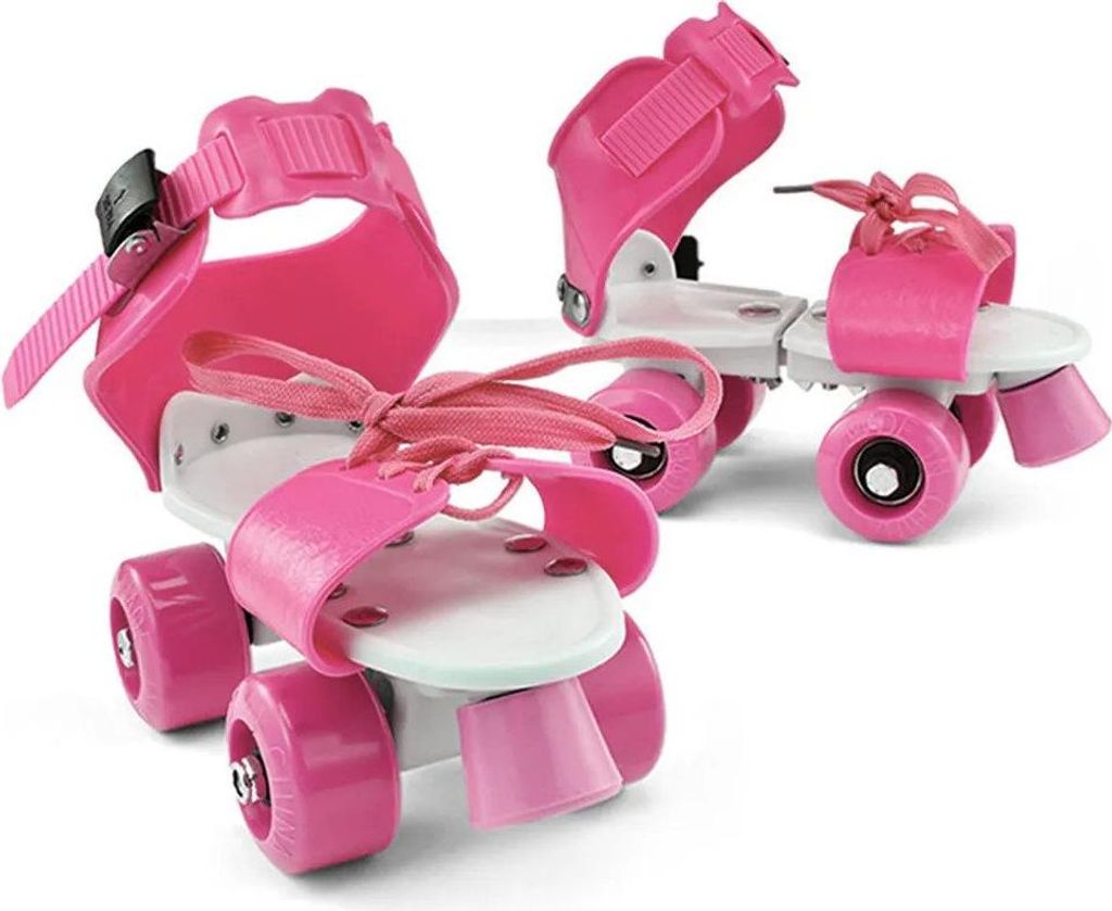 Kinder Quad Skates Verstellbar, Rollschuhe 16–21 cm, Zweireihig, Rosa, PVC Räder, Anfängerfreundlich