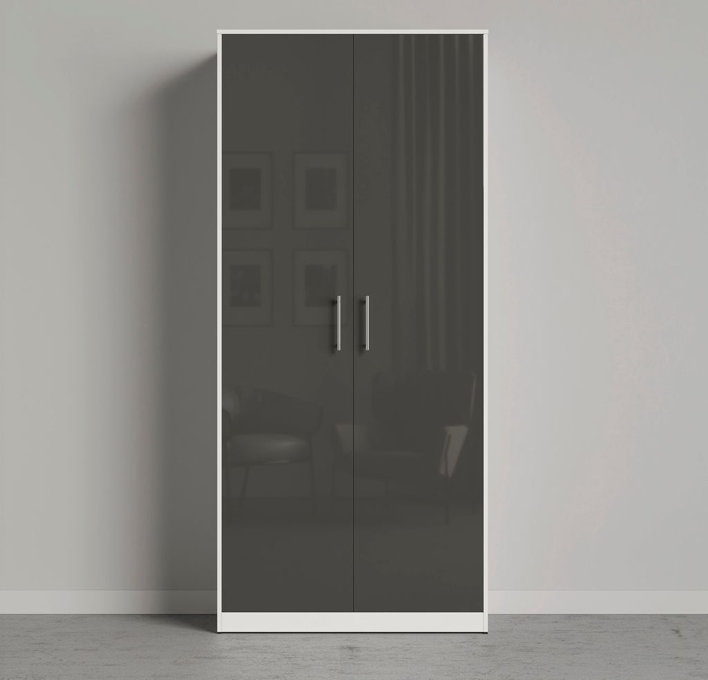 SMARTBett Schrank Kleiderschrank Aktenschrank 100 cm Weiss/Anthrazit Glanz