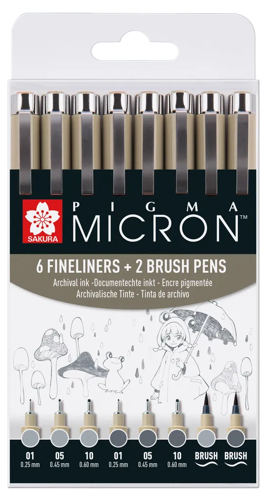 Fineliners Pigma Micron Gris Froid Sakura : Dessin Net sans Bavures 8pcs
