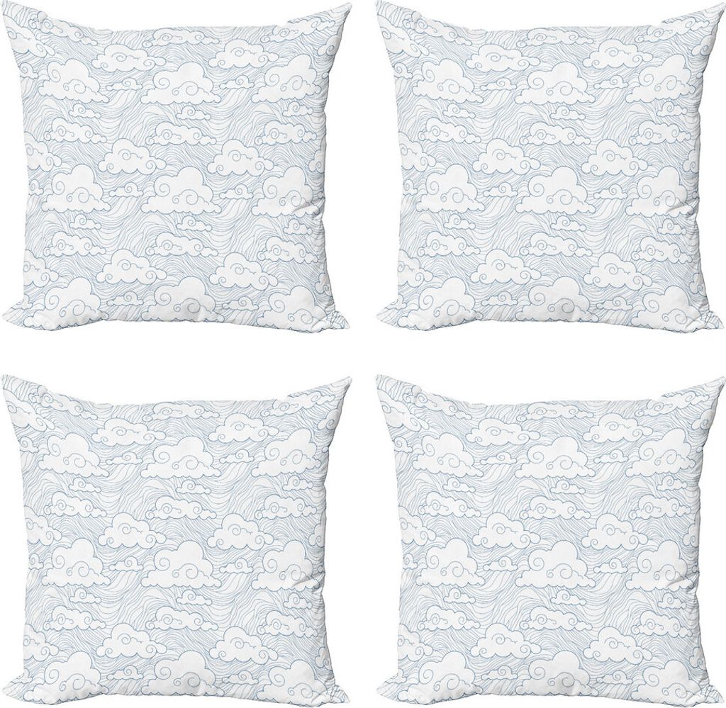 ABAKUHAUS Wolke Kissenbezug Set (4 Stück), Sketch Stil Stripes, Moderner Doppelseitiger Digitaldruck, 40 cm x 40 cm, Blau und weiß