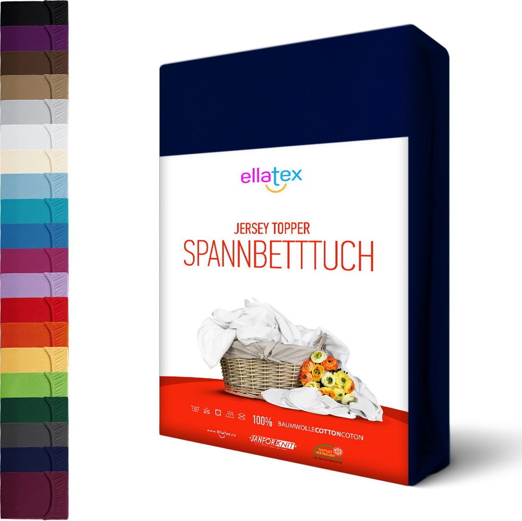 Jersey TOPPER Spannbettlaken 180x200 - 200x200cm Boxspringbett Spannbetttuch 100% Baumwolle, in Farbe: Dunkelblau