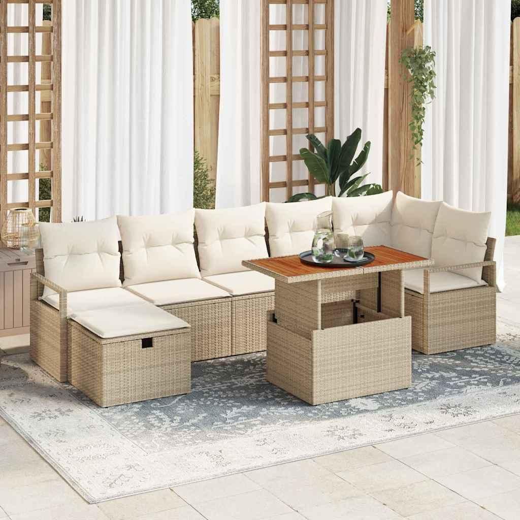 "2026 Promotion" Garten-Sofa-Set - Balkonmöbel - 8 pcs - Beige Poly-Rattan - Gartenmöbelset CC19589